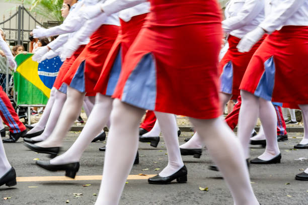Salvador, Bahia, Brazil - Setembro 07, 2022: Army school students parade during the Brazilian independence day in the city of Salvador, Bahia.