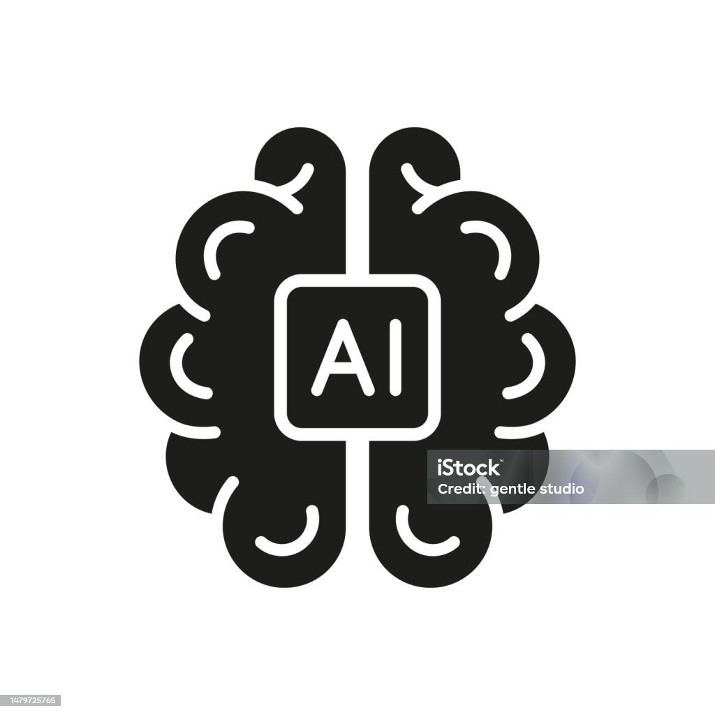 Pictrogram Ai Ai With Human Brain Solid Pictogram Digital Technology Glyph Symbol On ...