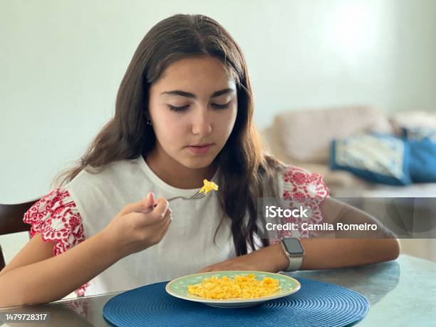 Eating Scrambled Eggs Stock Photo - Download Image Now - Brazil, 12-13 Years, Beauty