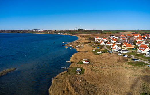 Small village Thoroe by the sea. The village is located on Funen and next to Thoroe Bay and the small island \