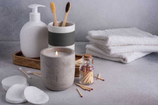 istock Scented candle and bathroom accessories 1479735135
