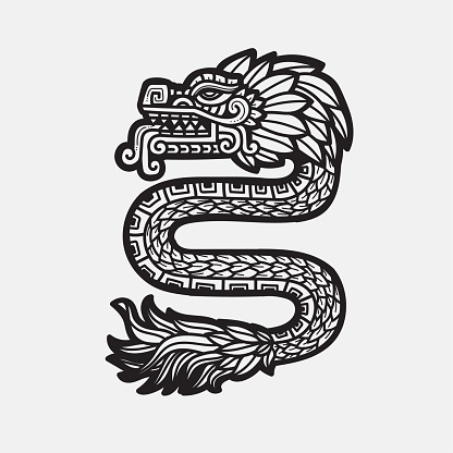 hand drawn aztec dragon quetzalcoatl mexican god and aztec mythology