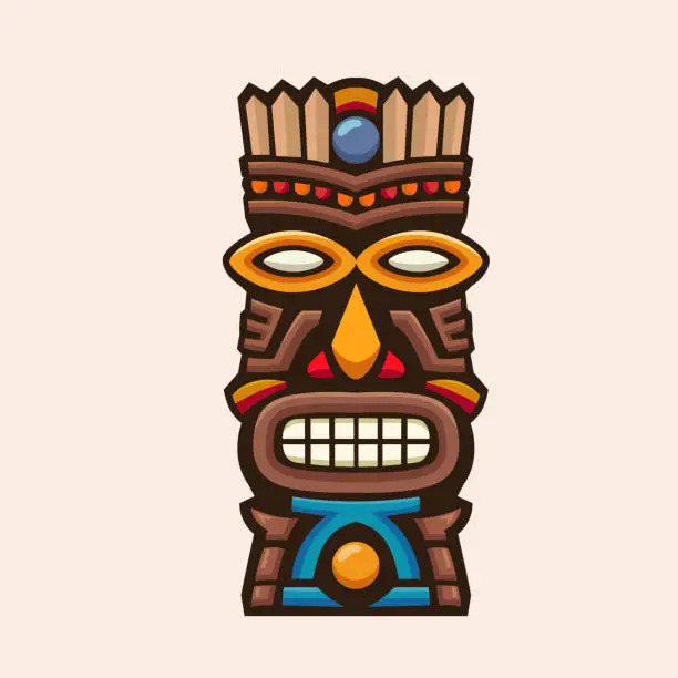 Vector illustration of hand drawn Tiki tribal wooden mask vector illustration