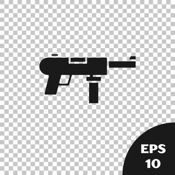 ilustrações, clipart, desenhos animados e ícones de submetralhadora preta m3, ícone de pistola de graxa isolado no fundo transparente. vetor - police crime gun gang member