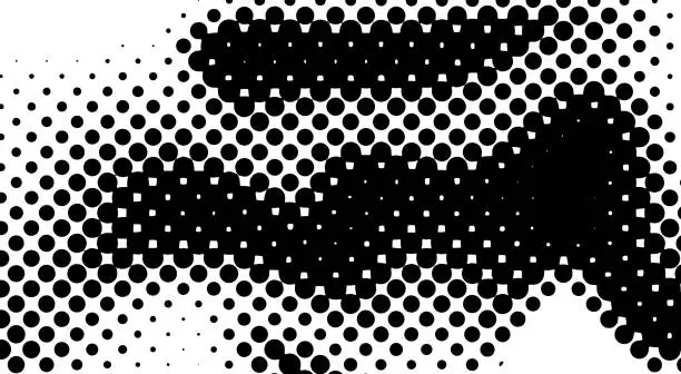 Vector illustration of Black and white half tone dots gradient background