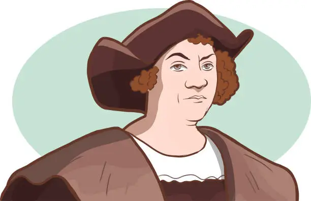 Vector illustration of portrait drawing of christopher columbus vector illustration