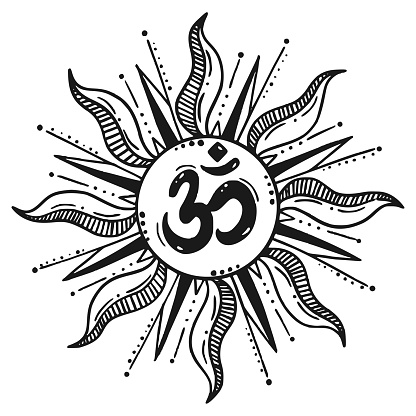 Om sign in the sun. Sketch. tattoo. Tattoo sketch. Ohm. For your design.
