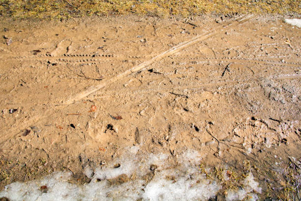 Dirt ground from car tires