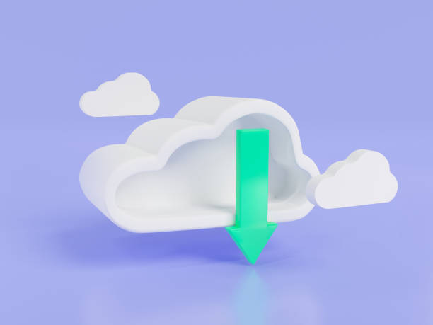 Download from cloud icon on purple background. Cloud download, cloud computer communication, Cloud storage, Web-based cloud, data management. Download technology concept. 3d icon render illustration descargar desde el icono de la nube sobre fondo púrpura. descarga en la nube, comunicación informática en la nube, almacenamiento en la nube, nube basada en la web, gestión de datos. descargar concepto de tecnología. ilustración de renderizado de ico