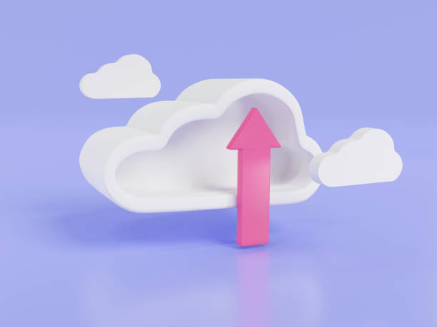 Upload to cloud icon on purple background. Cloud upload, cloud computer communication, Cloud storage, Web-based cloud, data management. upload technology concept. 3d icon render illustration subir al icono de la nube sobre fondo púrpura. carga en la nube, comunicación informática en la nube, almacenamiento en la nube, nube basada en la web, gestión de datos. concepto de tecnología de carga. ilustración de renderizado de iconos 3d