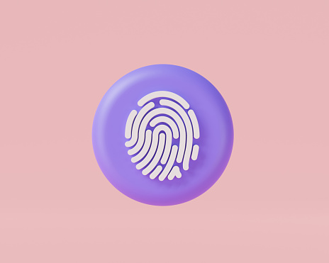 Data protection with fingerprint on pink background. Touch ID icon, finger digital security, personal privacy security, fingerprint scanning, Cyber security concept. 3d icon render illustration