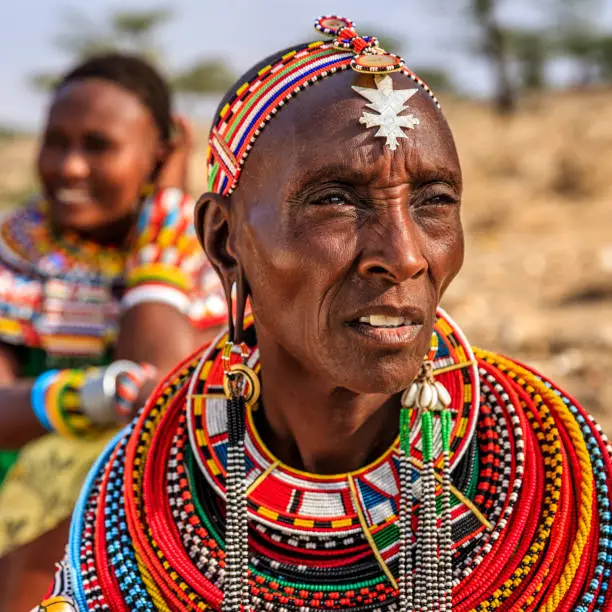 African women from Samburu tribe, central Kenya, Africa. Samburu tribe is one of the biggest tribes of north-central Kenya, and they are related to the Maasai.
