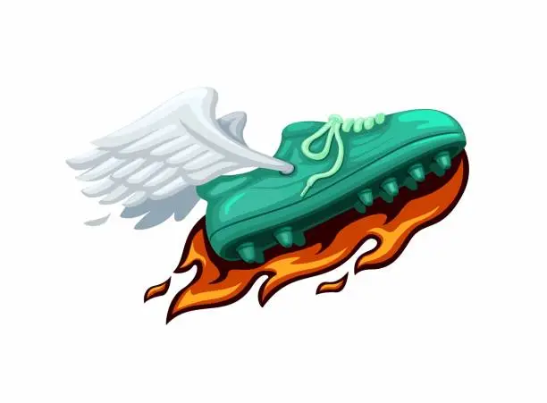 Vector illustration of Soccer Shoes Fire with Fly Wing Mascot Logo Symbol cartoon illustration vector