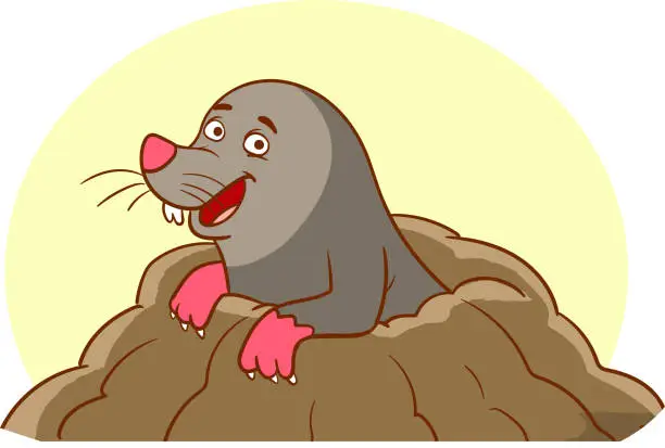 Vector illustration of Cartoon mole come out of the hole.vector illustration
