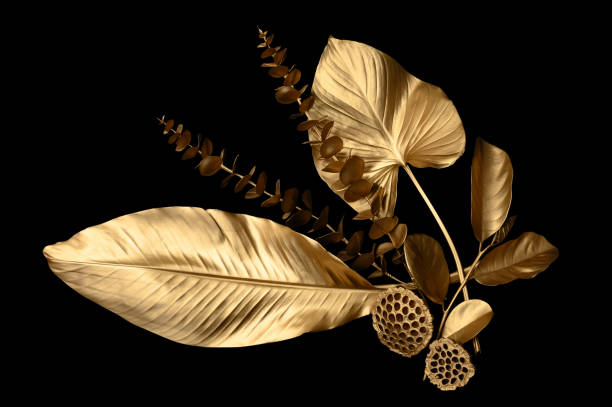 istock golden coconut leaves isolated on black background. 1479758160