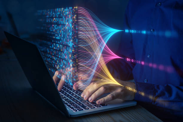 data science and big data technology. data scientist computing, analysing and visualizing complex data set on computer. data mining, artificial intelligence, machine learning, business analytics. - machinaal leren fotos stockfoto's en -beelden