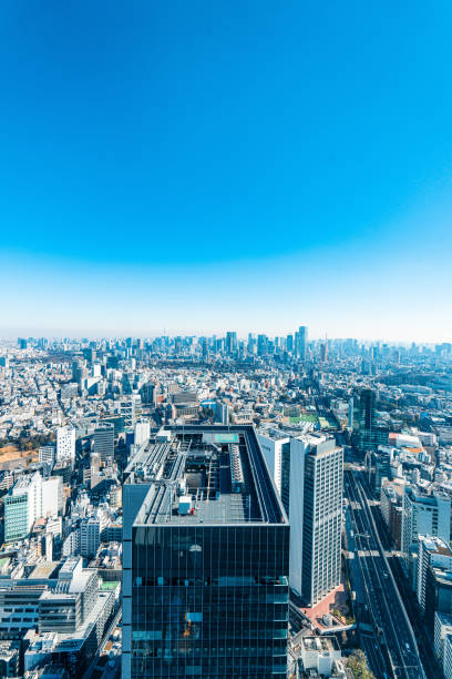 nowoczesna panorama miasta z lotu ptaka na obszar shinjuku i shibuya, tokio - central focus zdjęcia i obrazy z banku zdjęć
