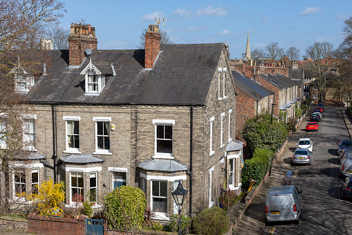 Traditional Terraced housing buildings and apartments from the city centre of York in Northern England
