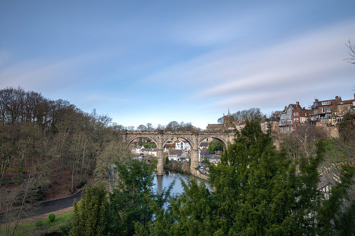 Knaresborough railway viaduct in North Yorkshire, England UK on a clear winter day