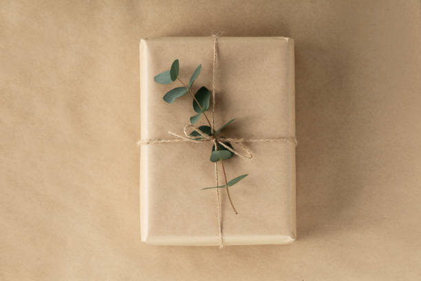 istock Eco  gift zero waste, eco friendly hand made box packaging gift in kraft paper, holiday concept, gift wrapping, eco decor 1479761891