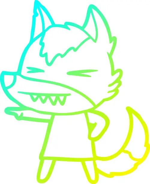 Vector illustration of cold gradient line drawing of a angry wolf cartoon