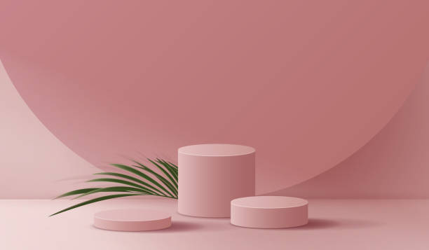 istock Minimal cosmetic pink background and premium podium display for product presentation branding and packaging presentation. studio stage with shadow of leaf background. vector design. 1479769120