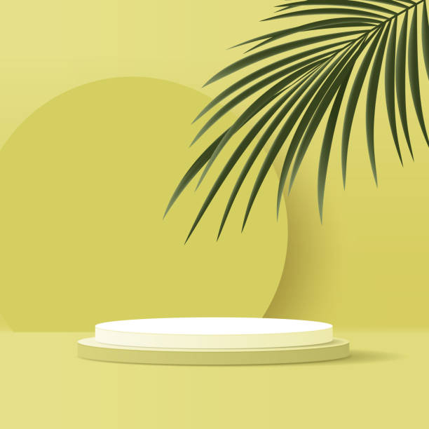 istock Minimal cosmetic yellow background and premium podium display for product presentation branding and packaging presentation. studio stage with shadow of leaf background. vector design. 1479769148