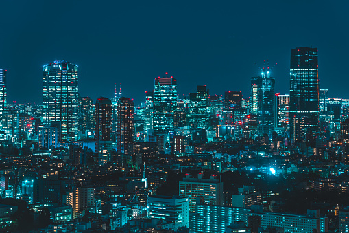 Skyline of Tokyo at night, Japan