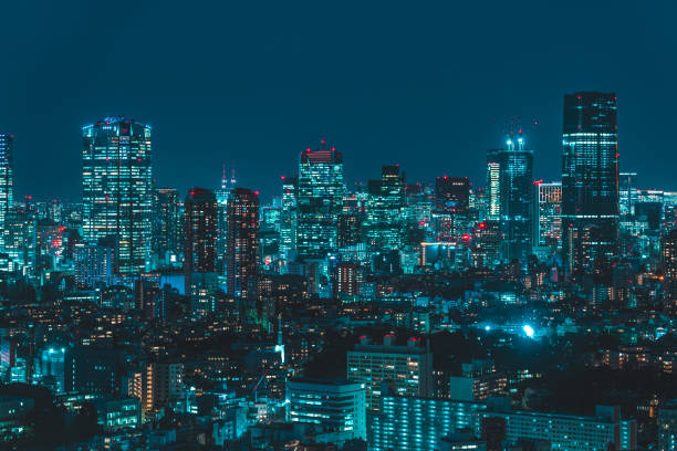Skyline of Tokyo at night, Japan stock photo