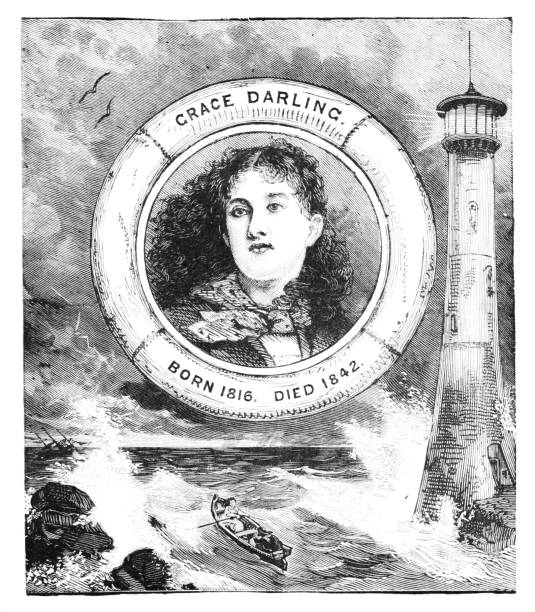 illustrations, cliparts, dessins animés et icônes de grace darling, fille du gardien de phare, portrait; histoire britannique du 19e siècle - grace darling