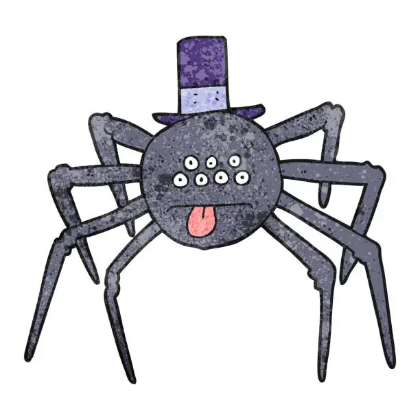 Vector illustration of freehand textured cartoon halloween spider in top hat