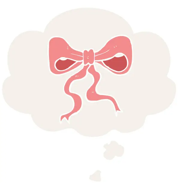 Vector illustration of cartoon bow with thought bubble in retro style