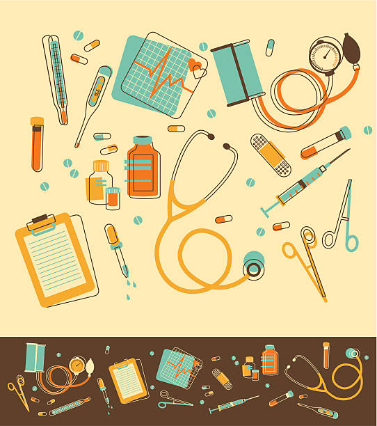 Set of Medical Instruments Illustration in outline style – medical instruments doctor patterns stock illustrations