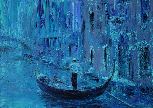Blue art painting of the gondola in Venice Italy