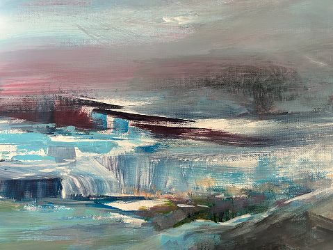 Original painted landscape showing a winters landscape