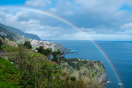Rainbow over a beautiful cliff in the island of Madeira,Portugal.