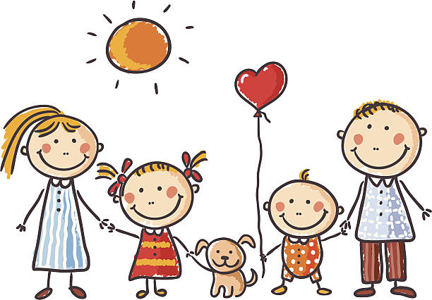 ilustraciones, imágenes clip art, dibujos animados e iconos de stock de la familia - family cartoon child little girls