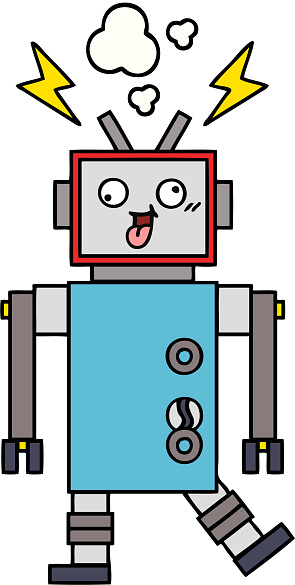 cute cartoon of a crazy broken robot