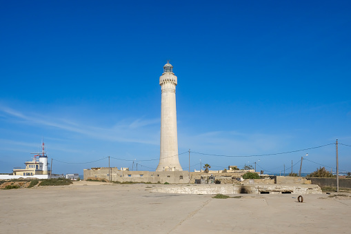 Casablanca, Morocco - March 3, 2020 : View of the lighthouse El Hank in Casablanca Morocco