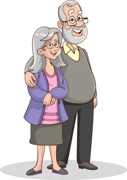 Vector illustration of Elderly couple holding hands.Grandparents together. grandfather. An elderly couple. A man and an old woman.vector illustation