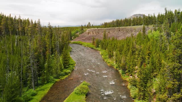 Amazing aerial view of Yellowstone River in summer season