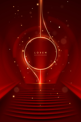 Abstract red and gold background with stairs and light effect in vector