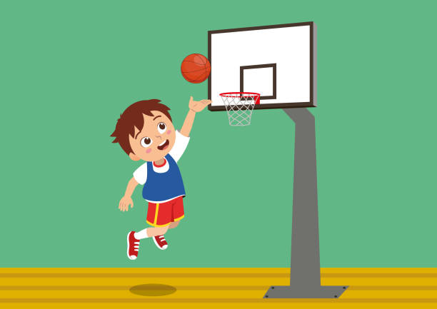 szczęśliwy mały chłopiec, który gra w koszykówkę. dziecko, które gra w koszykówkę - basketball little boys male young adult stock illustrations