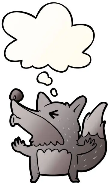 Vector illustration of cartoon werewolf howling with thought bubble in smooth gradient style