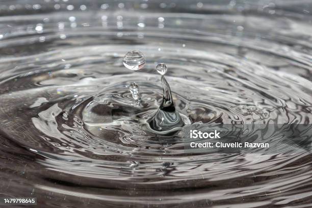 Drops Of Water Falling Into A Tray Stock Photo - Download Image Now - Rain, Tray, Abstract