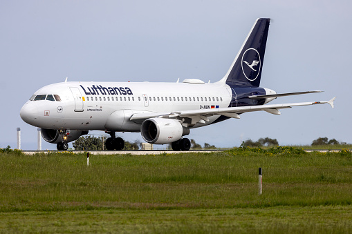 Luqa, Malta - February 26, 2023: Lufthansa (Lufthansa CityLine) Airbus A319-112 (REG: D-AIBN) on its return back to Frankfurt.