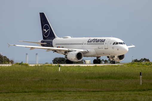 Luqa, Malta - February 26, 2023: Lufthansa (Lufthansa CityLine) Airbus A319-112 (REG: D-AIBN) on its return back to Frankfurt.