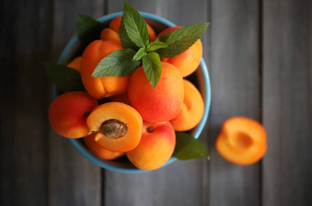 Fresh ripe apricots. stock photo