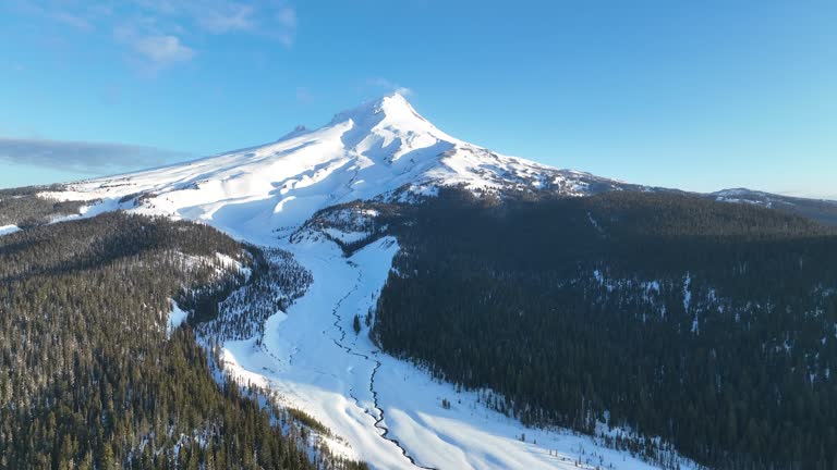 Aerial View of Mount Hood Covered by Snow