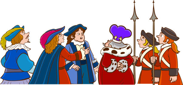 ilustrações de stock, clip art, desenhos animados e ícones de the king and his men are talking - king nobility talking jewel